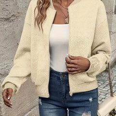Women's Textured Knit Bomber Jacket | Relaxed Cropped Lightweight Layer 8