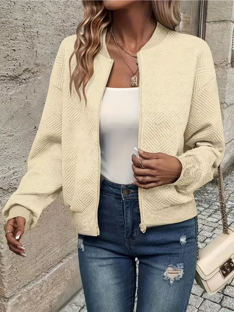 Women's Textured Knit Bomber Jacket | Relaxed Cropped Lightweight Layer 8