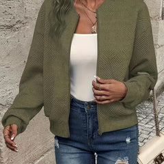 Women's Textured Knit Bomber Jacket | Relaxed Cropped Lightweight Layer 9