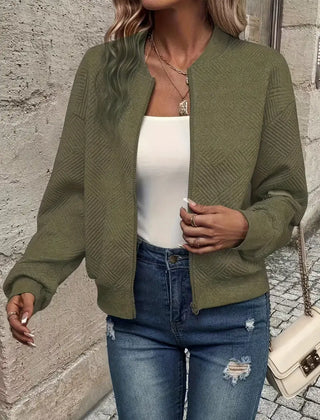 Women's Textured Knit Bomber Jacket | Relaxed Cropped Lightweight Layer 9
