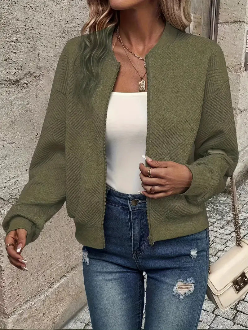 Women's Textured Knit Bomber Jacket | Relaxed Cropped Lightweight Layer 9