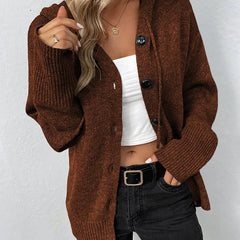 Women's Textured Knit Cardigan | Cozy Hooded Button-Front Layer for Autumn and Winter 0