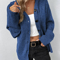 Women's Textured Knit Cardigan | Cozy Hooded Button-Front Layer for Autumn and Winter 2