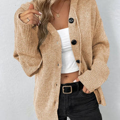 Women's Textured Knit Cardigan | Cozy Hooded Button-Front Layer for Autumn and Winter 4
