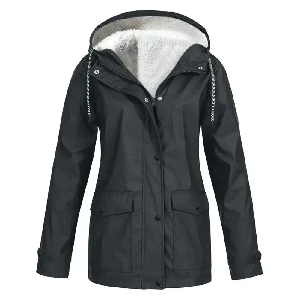 Women's Waterproof Fleece-Lined Rain Jacket | Cozy Hooded Winter Coat 0