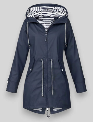 Women's Waterproof Polyester Longline Rain Jacket | Stylish Cinched Waist Design for Spring & Fall 0