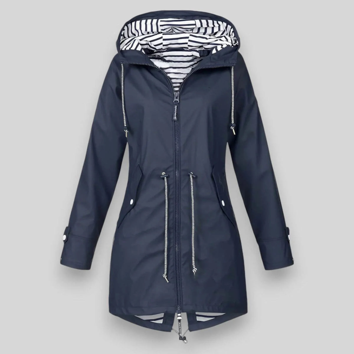 Women's Waterproof Polyester Longline Rain Jacket | Stylish Cinched Waist Design for Spring & Fall 0