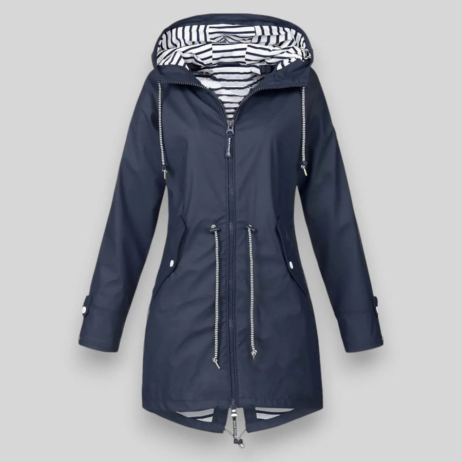 Women's Waterproof Polyester Longline Rain Jacket | Stylish Cinched Waist Design for Spring & Fall 0