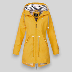 Women's Waterproof Polyester Longline Rain Jacket | Stylish Cinched Waist Design for Spring & Fall 1