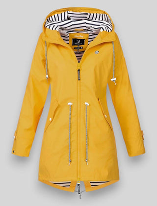 Women's Waterproof Polyester Longline Rain Jacket | Stylish Cinched Waist Design for Spring & Fall 1