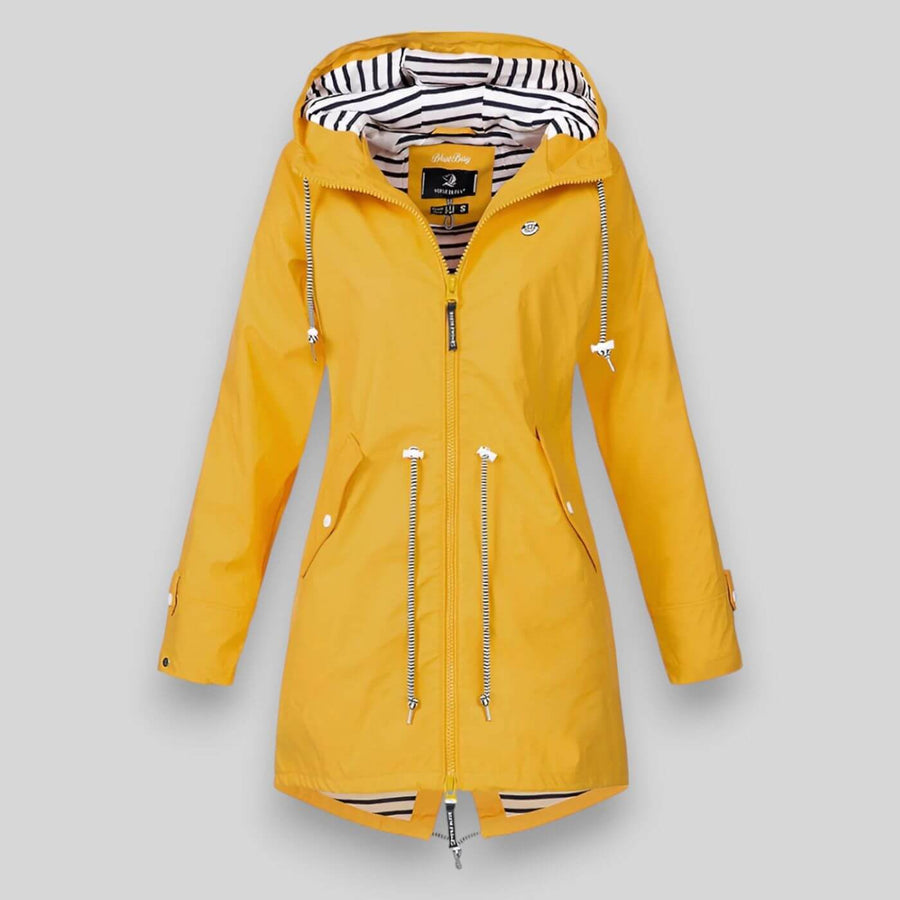 Women's Waterproof Polyester Longline Rain Jacket | Stylish Cinched Waist Design for Spring & Fall 1