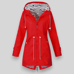 Women's Waterproof Polyester Longline Rain Jacket | Stylish Cinched Waist Design for Spring & Fall 2