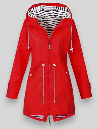 Women's Waterproof Polyester Longline Rain Jacket | Stylish Cinched Waist Design for Spring & Fall 2