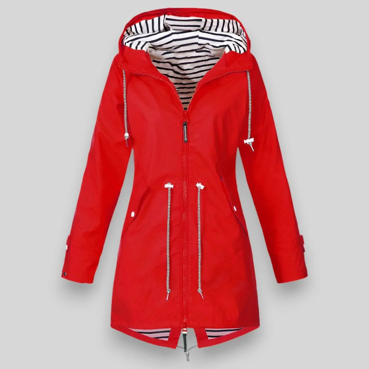 Women's Waterproof Polyester Longline Rain Jacket | Stylish Cinched Waist Design for Spring & Fall 2