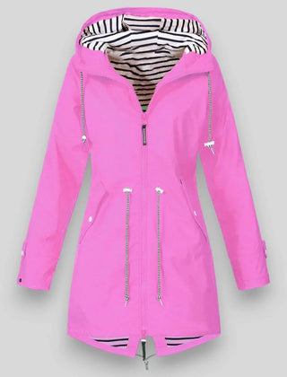 Women's Waterproof Polyester Longline Rain Jacket | Stylish Cinched Waist Design for Spring & Fall 3
