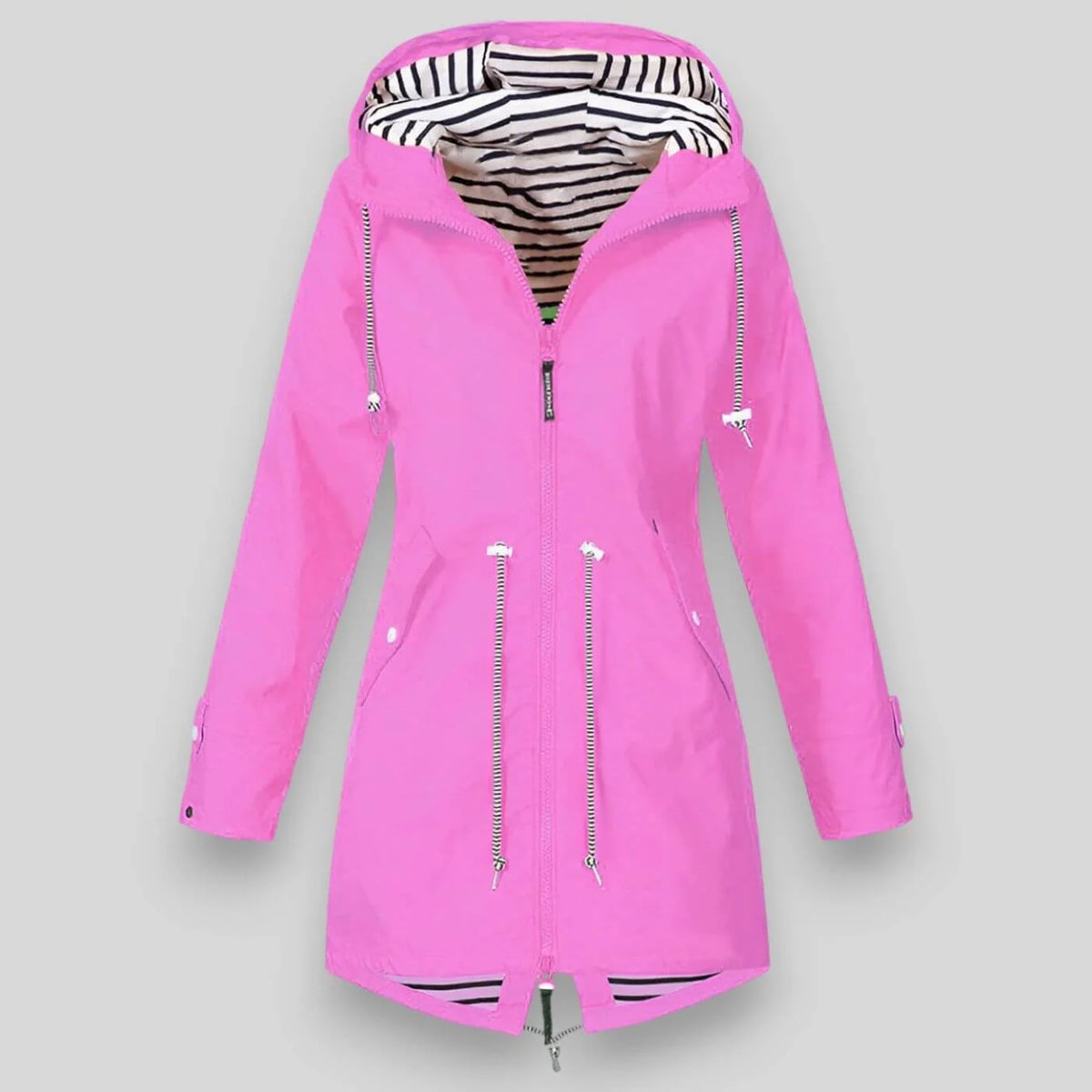 Women's Waterproof Polyester Longline Rain Jacket | Stylish Cinched Waist Design for Spring & Fall 3