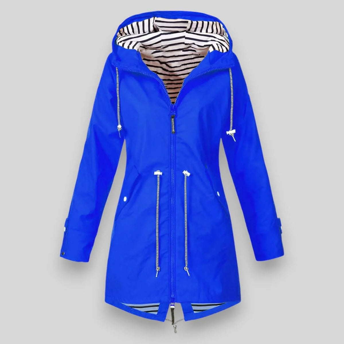 Women's Waterproof Polyester Longline Rain Jacket | Stylish Cinched Waist Design for Spring & Fall 4
