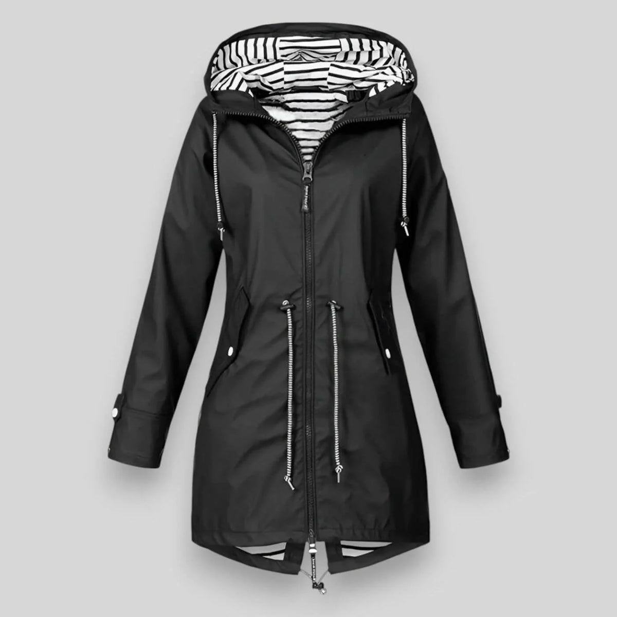 Women's Waterproof Polyester Longline Rain Jacket | Stylish Cinched Waist Design for Spring & Fall 5